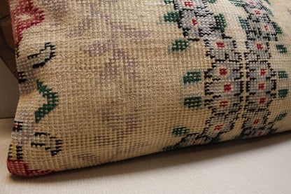 Floral Kilim Lumbar Pillow Cover: Upcycled Woven Rug, Boho Accent (12x24 in.)