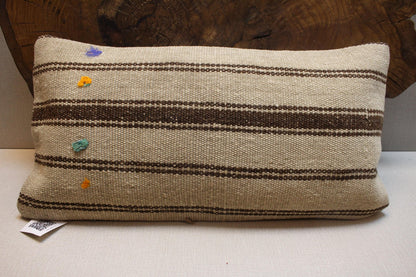 Handwoven Kilim Lumbar Pillow Cover: Earthy Beige & Brown Boho Decor