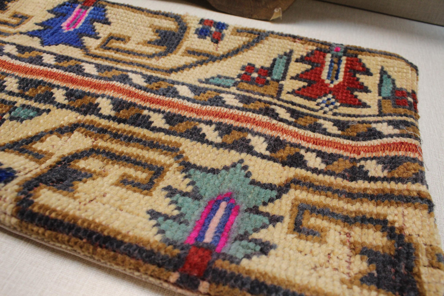 Handmade Kilim Lumbar Pillow Cover: Upcycled Woven Wool, Boho Tribal