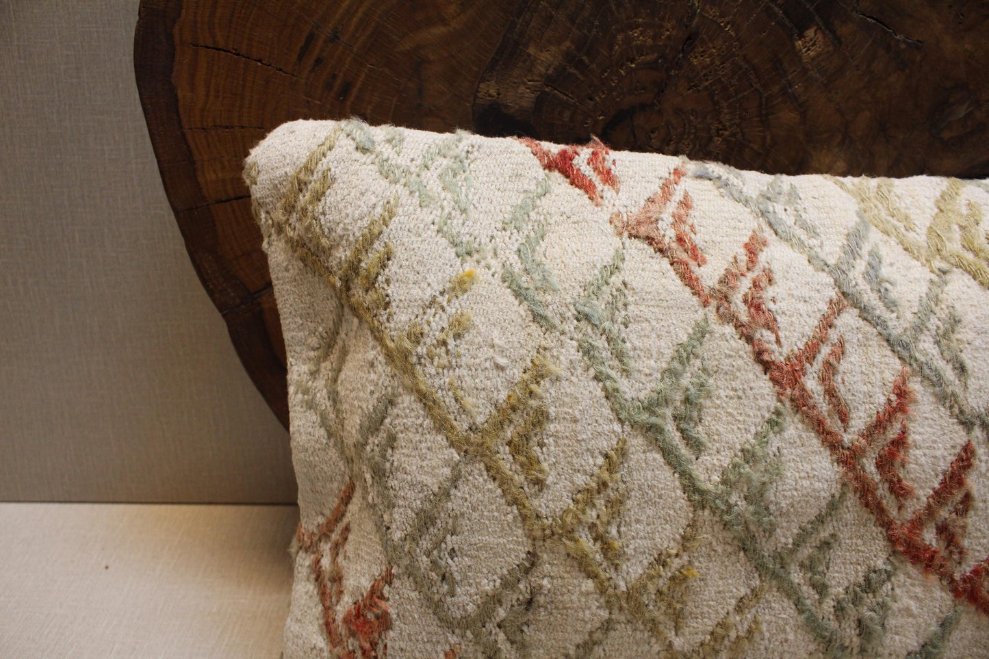 Handwoven Kilim Pillow Cover: Upcycled Wool Rug, Bohemian Decor (12x24 in