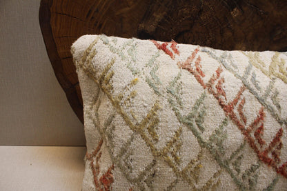 Handwoven Kilim Pillow Cover: Upcycled Wool Rug, Bohemian Decor (12x24 in