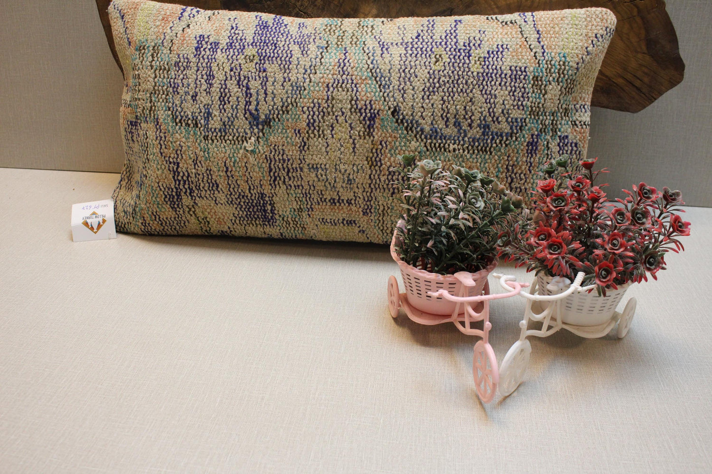 Handwoven Kilim Lumbar Pillow Cover: Boho Accent Pillow (12x24 in