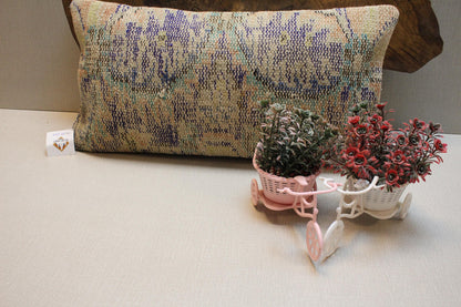 Handwoven Kilim Lumbar Pillow Cover: Boho Accent Pillow (12x24 in