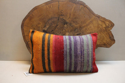 Handmade Kilim Pillow Cover 12x24: Vibrant Tribal Woven Wool