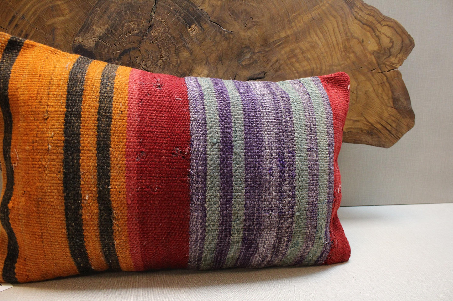 Handmade Kilim Pillow Cover 12x24: Vibrant Tribal Woven Wool