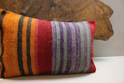 Handmade Kilim Pillow Cover 12x24: Vibrant Tribal Woven Wool