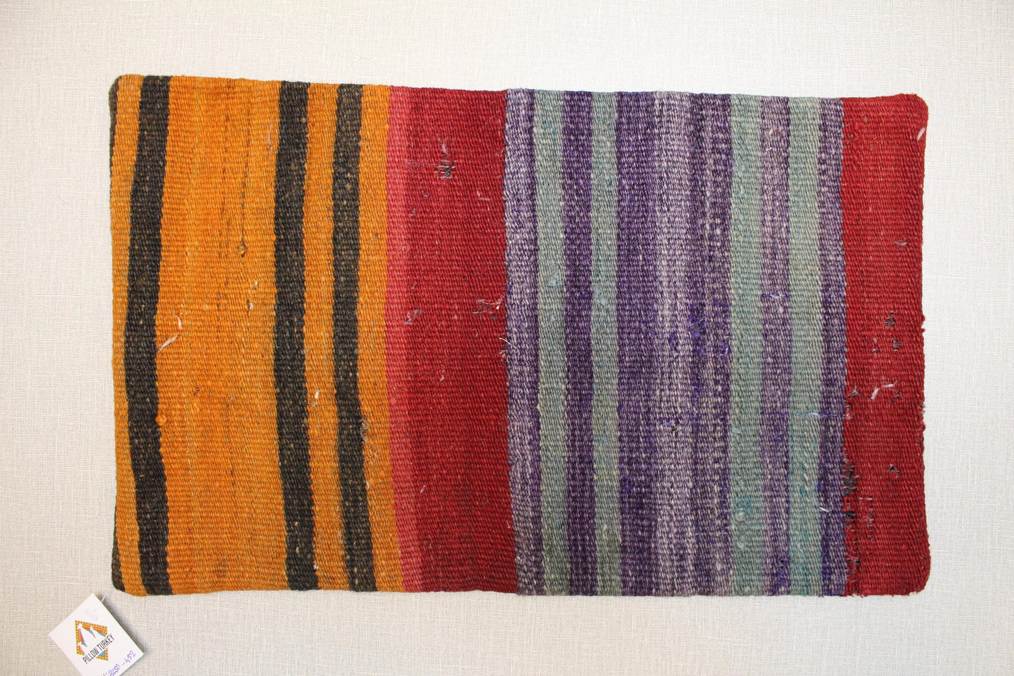 Handmade Kilim Pillow Cover 12x24: Vibrant Tribal Woven Wool