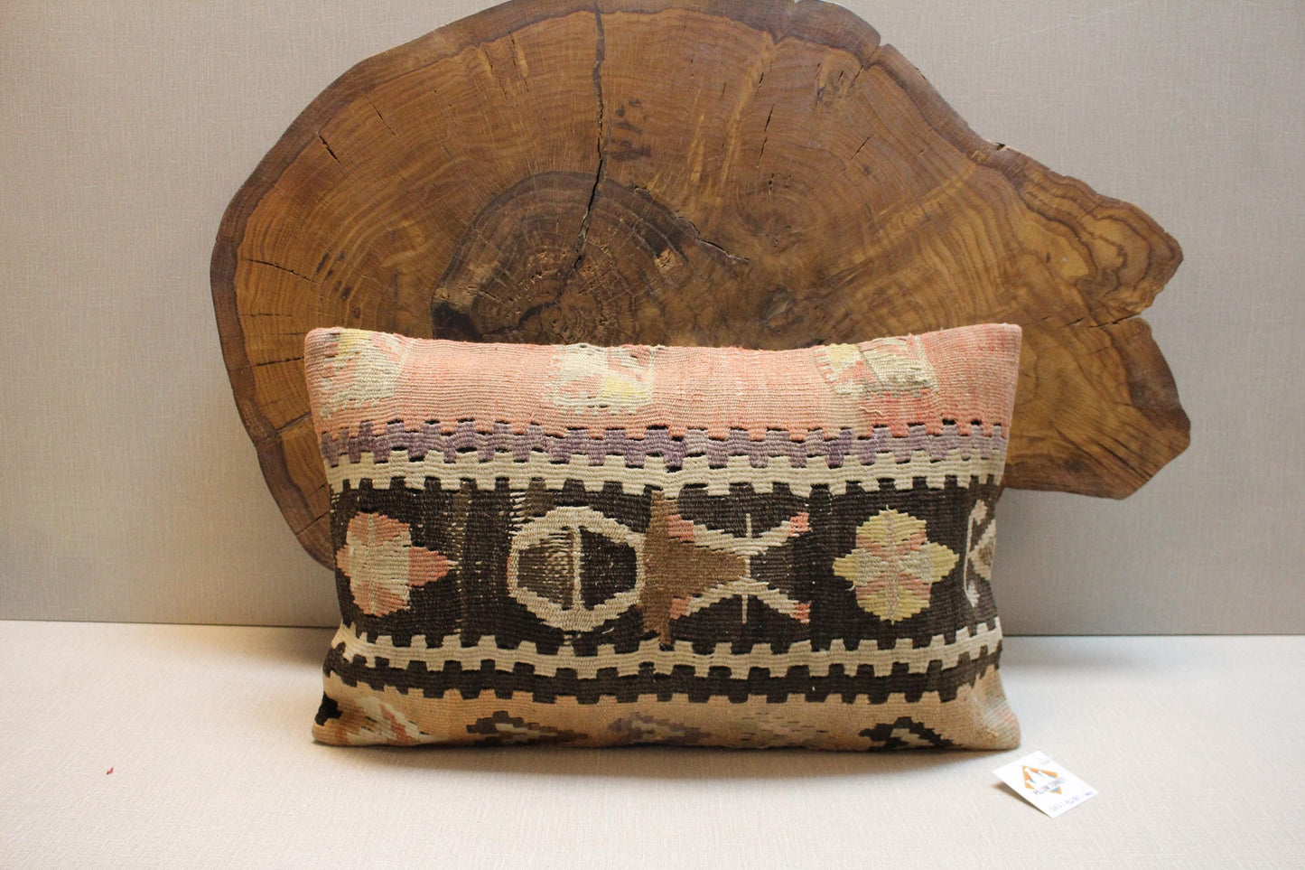 Handwoven Kilim Pillow Cover 12x24: Upcycled Wool with Tribal Motifs