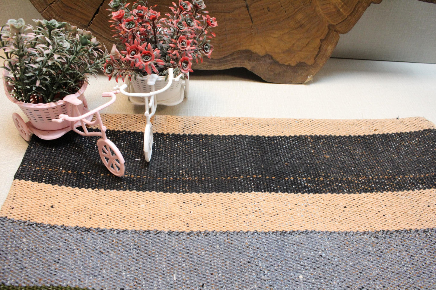 Handmade Kilim Pillow Cover: Upcycled Woven Rug, Earthy Stripes