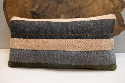Handmade Kilim Pillow Cover: Upcycled Woven Rug, Earthy Stripes