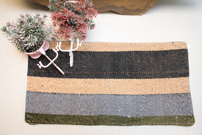 Handmade Kilim Pillow Cover: Upcycled Woven Rug, Earthy Stripes