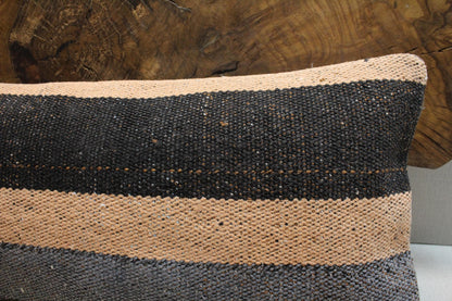 Handmade Kilim Pillow Cover: Upcycled Woven Rug, Earthy Stripes