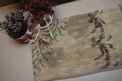 Handmade Kilim Pillow Cover: Upcycled Turkish Wool, Beige Boho Accent