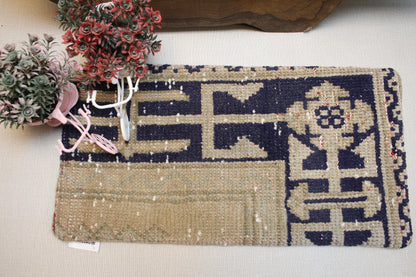 Vintage Turkish Kilim Pillow Cover: Navy Beige Geometric Boho Accent
