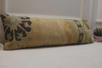 Handwoven Turkish Kilim Lumbar Pillow Cover: Boho Geometric Accent