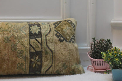 Handwoven Turkish Kilim Lumbar Pillow Cover: Boho Geometric Accent
