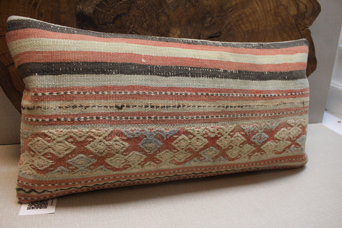 Handmade Kilim Pillow Cover: Upcycled Woven Rug, Tribal Design (12x24 in.)