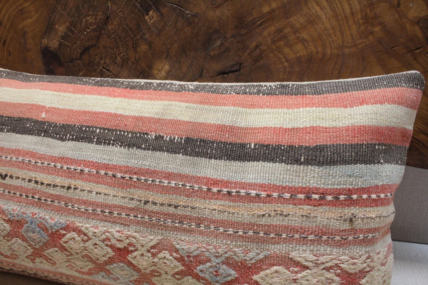 Handmade Kilim Pillow Cover: Upcycled Woven Rug, Tribal Design (12x24 in.)