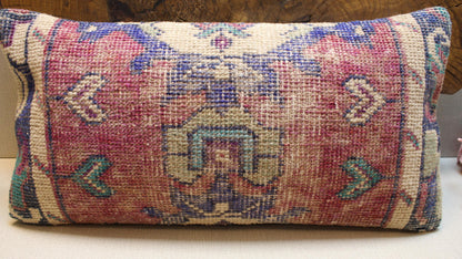 Handwoven Kilim Pillow Cover: Soft Pink, Purple & Teal Bohemian Accent