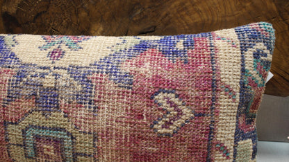 Handwoven Kilim Pillow Cover: Soft Pink, Purple & Teal Bohemian Accent