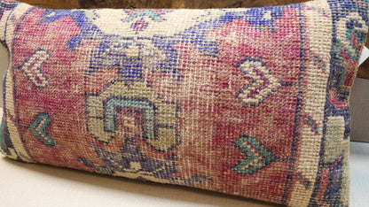Handwoven Kilim Pillow Cover: Soft Pink, Purple & Teal Bohemian Accent