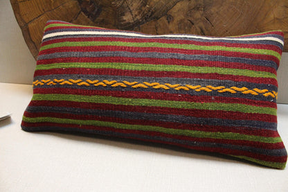Handwoven Kilim Pillow Cover: Upcycled Wool, Boho Decor (16x24 in.)