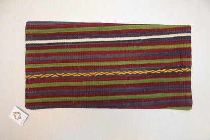 Handwoven Kilim Pillow Cover: Upcycled Wool, Boho Decor (16x24 in.)