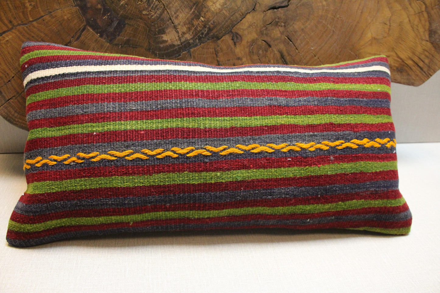 Handwoven Kilim Pillow Cover: Upcycled Wool, Boho Decor (16x24 in.)