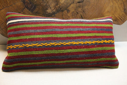 Handwoven Kilim Pillow Cover: Upcycled Wool, Boho Decor (16x24 in.)
