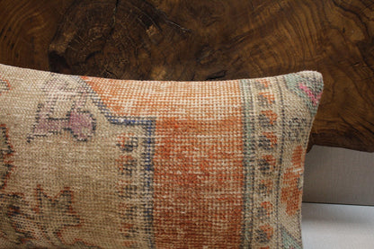 Handmade Kilim Pillow Cover: Terracotta, Beige & Sage Floral - 16x24