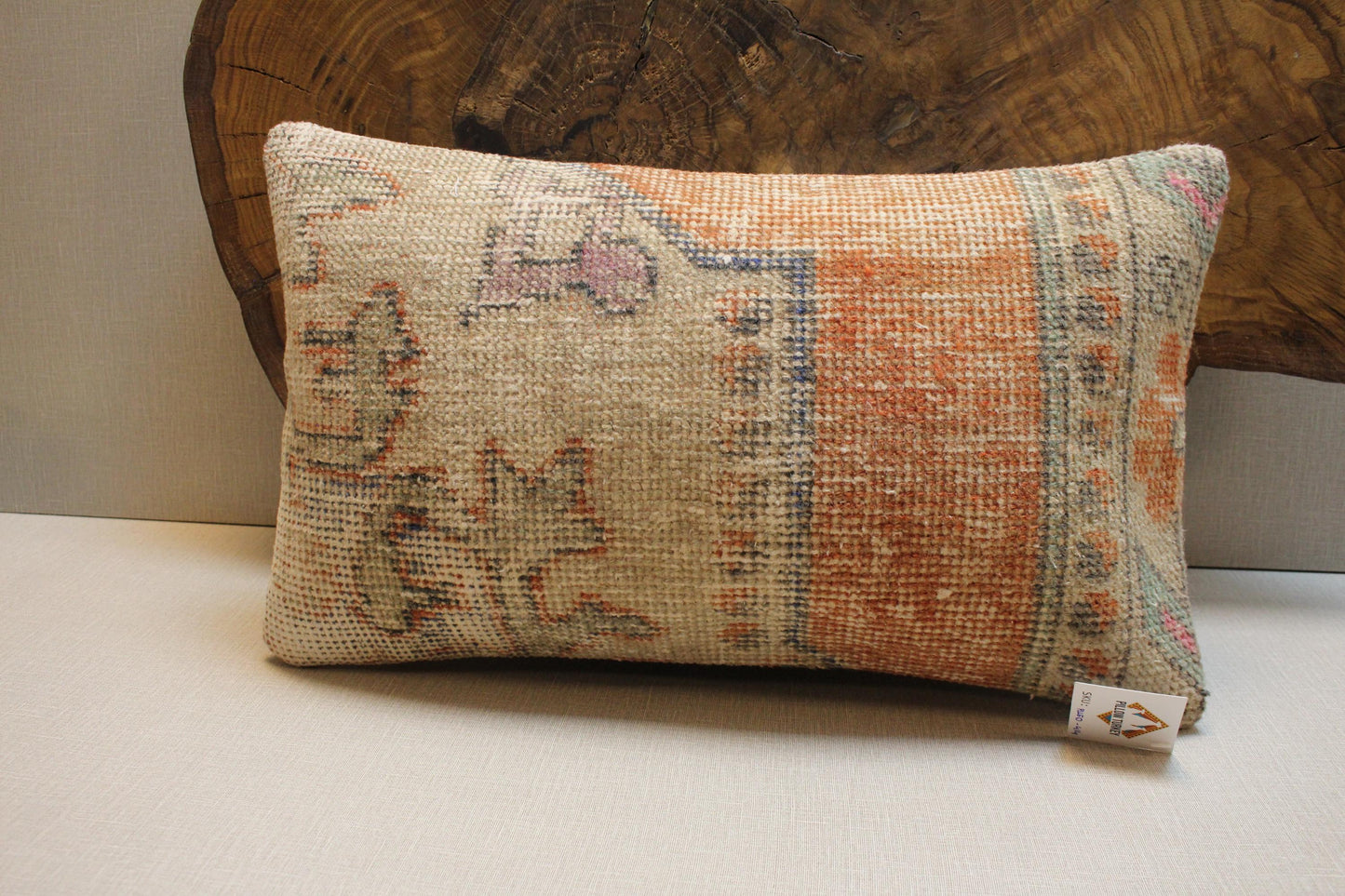 Handmade Kilim Pillow Cover: Terracotta, Beige & Sage Floral - 16x24