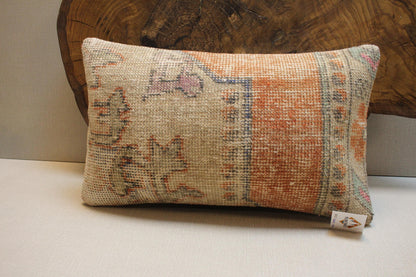 Handmade Kilim Pillow Cover: Terracotta, Beige & Sage Floral - 16x24