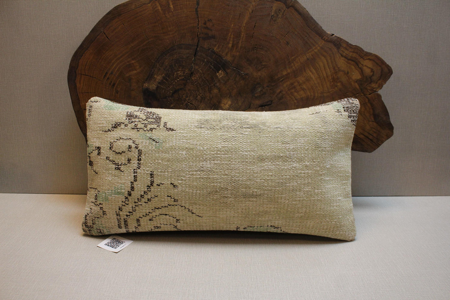 Handmade Kilim Pillow Cover: Upcycled Woven Rug, Beige & Sage