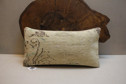 Handmade Kilim Pillow Cover: Upcycled Woven Rug, Beige & Sage