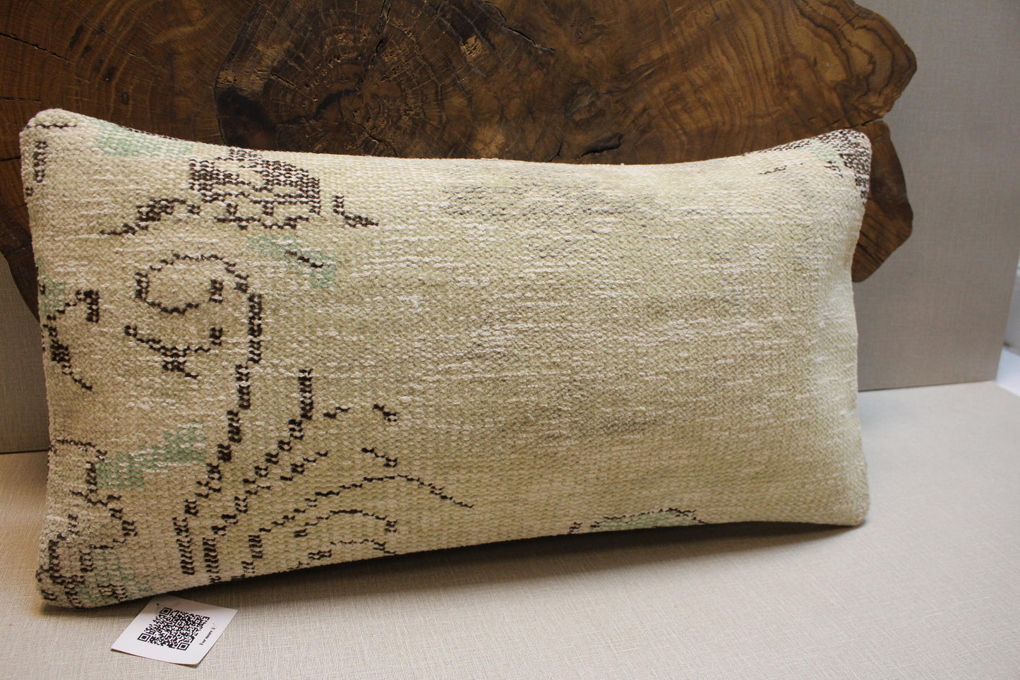 Handmade Kilim Pillow Cover: Upcycled Woven Rug, Beige & Sage