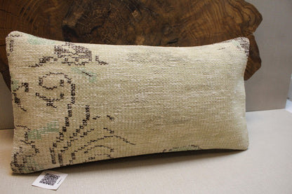 Handmade Kilim Pillow Cover: Upcycled Woven Rug, Beige & Sage