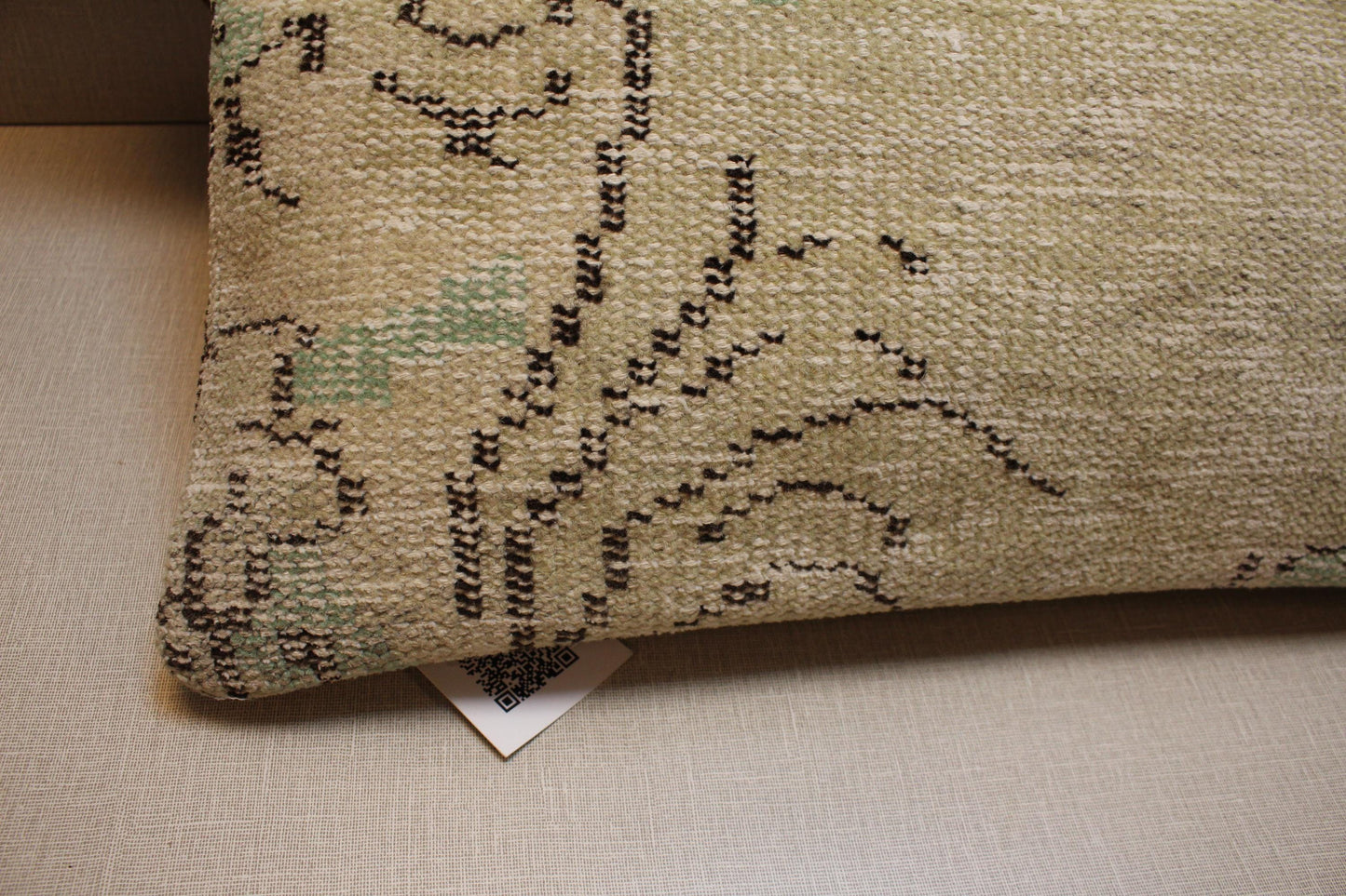 Handmade Kilim Pillow Cover: Upcycled Woven Rug, Beige & Sage