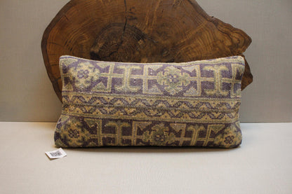 Vintage Turkish Kilim Pillow Cover: Olive, Mustard, Purple Geometric