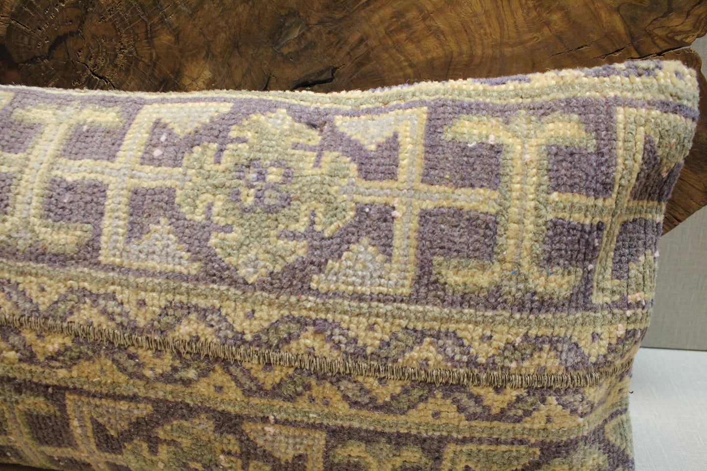 Vintage Turkish Kilim Pillow Cover: Olive, Mustard, Purple Geometric