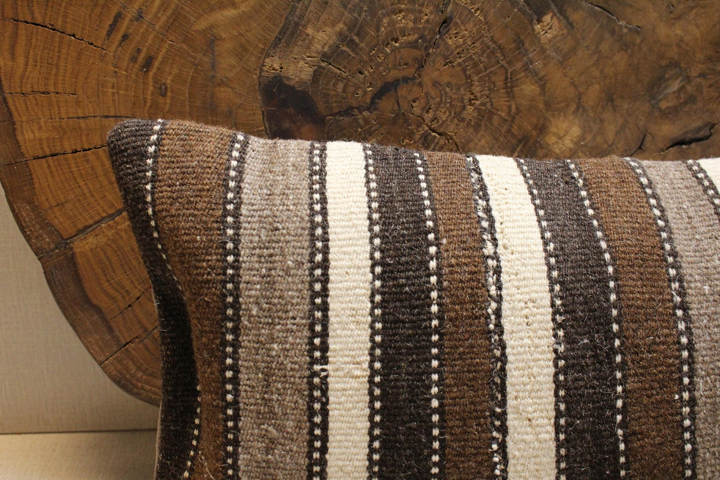 Vintage Turkish Kilim Lumbar Pillow Cover: Brown, Cream & Gray, 12x20