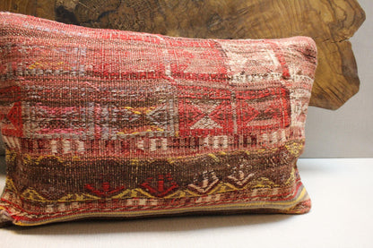 Handmade Kilim Pillow Cover 16x24: Vintage Turkish Rug Lumbar Cushion