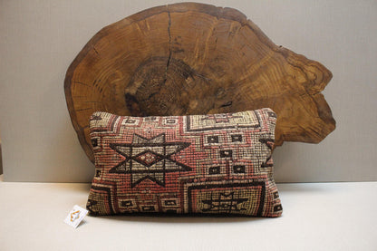 Vintage Turkish Kilim Pillow Cover 16x24: Handwoven Wool Lumbar Cushion