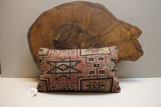 Vintage Turkish Kilim Pillow Cover 16x24: Handwoven Wool Lumbar Cushion