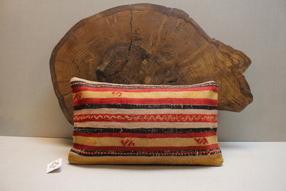 Handmade Turkish Kilim Pillow Cover 12x24: Red, Yellow, Black, Beige Boho Decor