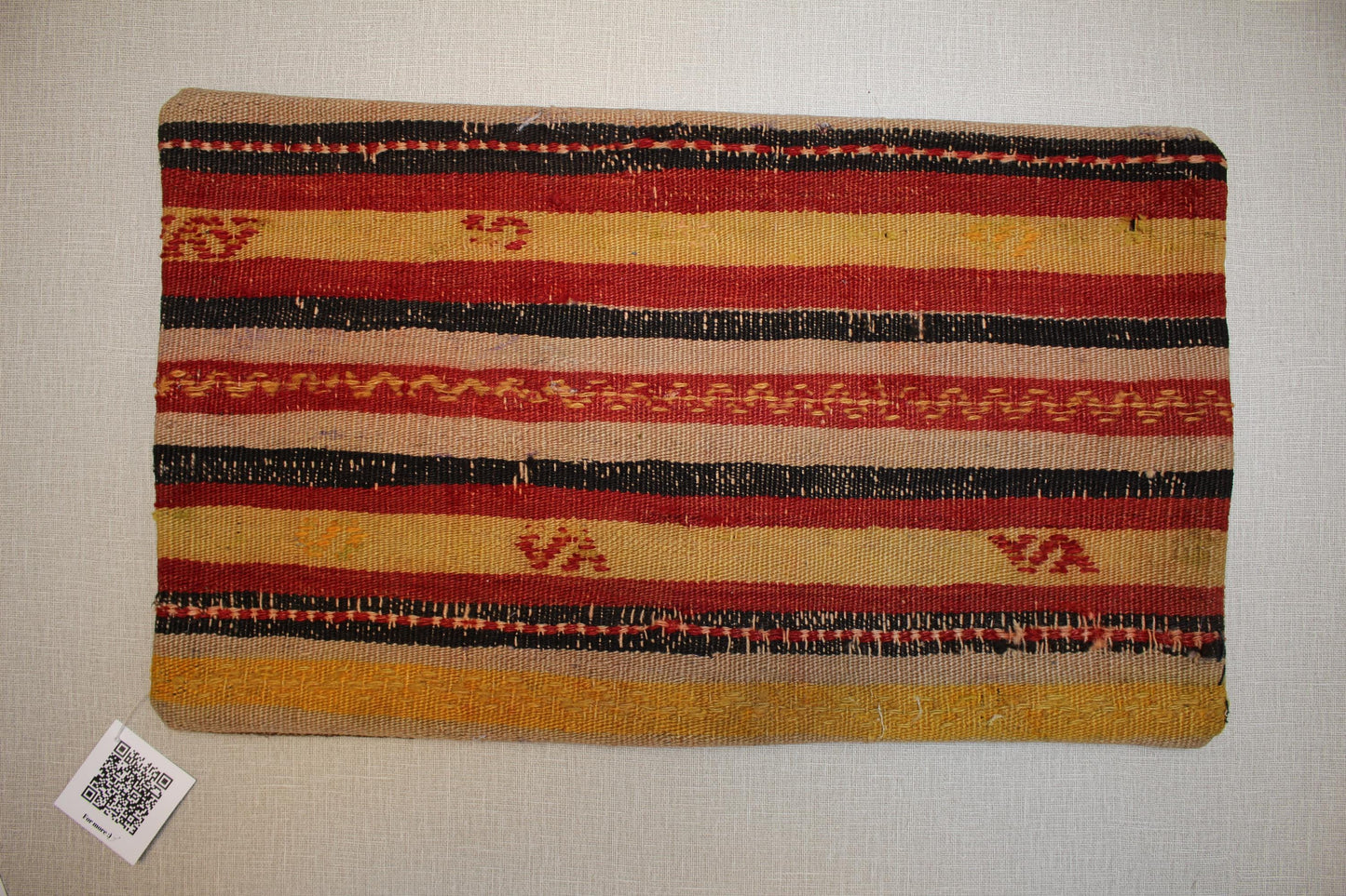Handmade Turkish Kilim Pillow Cover 12x24: Red, Yellow, Black, Beige Boho Decor