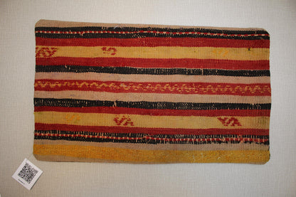 Handmade Turkish Kilim Pillow Cover 12x24: Red, Yellow, Black, Beige Boho Decor