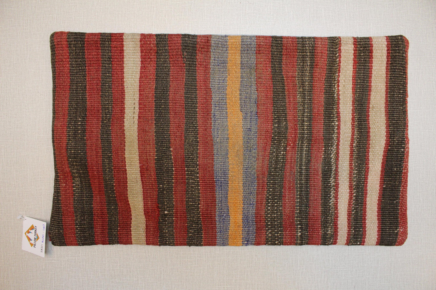 Handmade Kilim Pillow Cover 12x24: Upcycled Woven Wool, Tribal Stripes