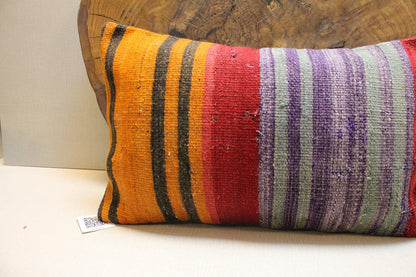 Handmade Kilim Pillow Cover 12x24: Vibrant Tribal Woven Wool