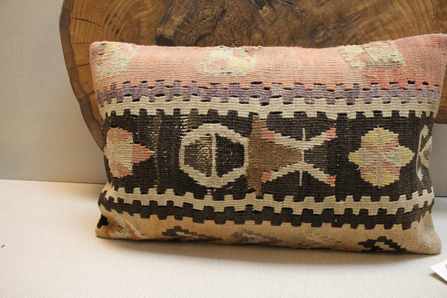 Handwoven Kilim Pillow Cover 12x24: Upcycled Wool with Tribal Motifs