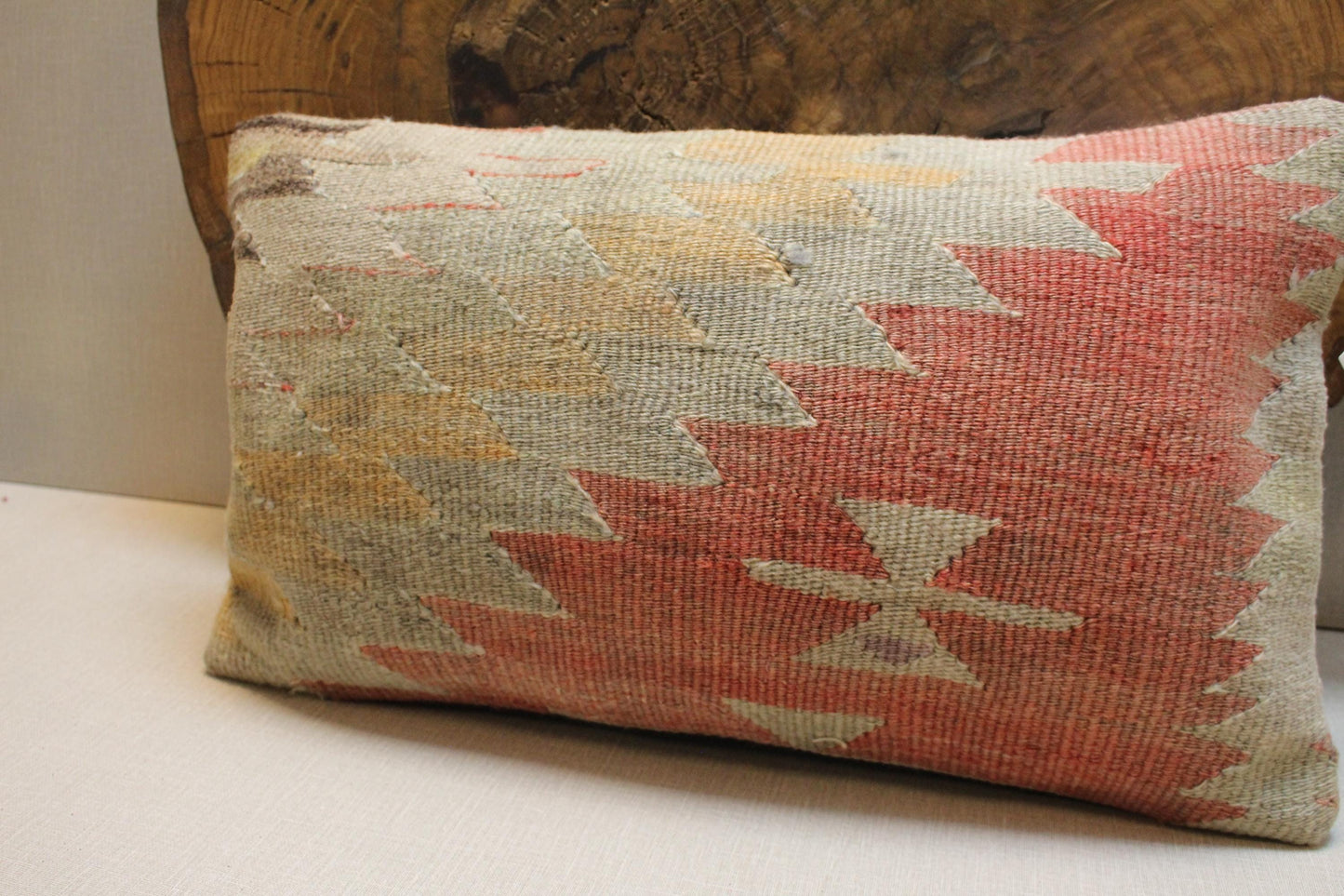 Vintage Turkish Kilim Lumbar Pillow Cover: Earthy Tribal Design